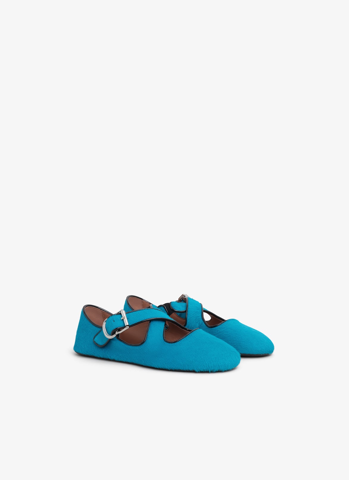 CRISS CROSS BALLET FLATS IN HAIRCALF ALAÏA TURQUOISE CRISS CROSS BALLET FLATS IN HAIRCALF